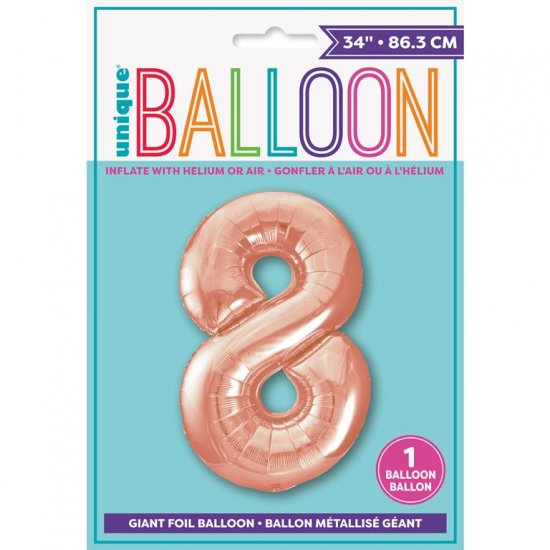 Rose Gold Number 8 Shaped Foil Balloon 34" - Click Image to Close