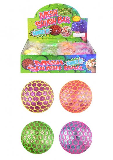 Light Up Squeeze Squishy Mesh Ball 7cm With Net - Click Image to Close