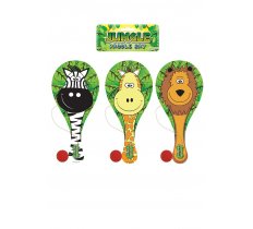 JUNGLE ANIMALS WOODEN PADDLE BAT AND BALL GAMES (22CM)