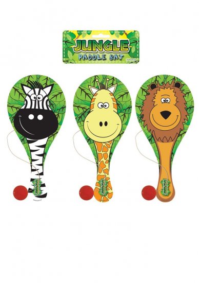 Jungle Animals 22cm Wooden Paddle Bat And Ball Game - Click Image to Close