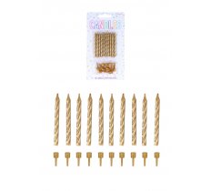 Gold Party Candles with 10 Holders (6cm) 10-Pack