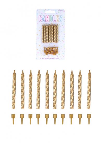 Gold Party Candles with 10 Holders (6cm) 10-Pack - Click Image to Close
