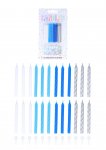 White Blue and Silver Party Candles with 12 Holders (6cm)