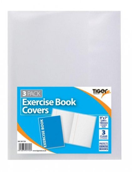 Tiger Exercise Book Cover Clear 9X7" 3 Pack - Click Image to Close