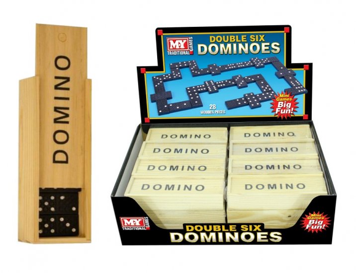 Dominoes In Wooden Box 6" - Click Image to Close
