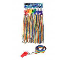 Plastic Whistle 5.5cm With Rainbow Cord X 12 ( 50p Each )