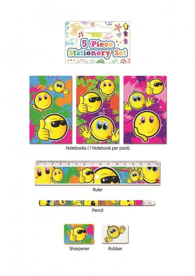 Smiley Face Stationery Set Of 5 - Click Image to Close