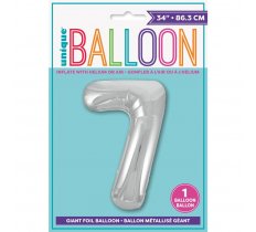Silver Number 7 Shaped Foil Balloon 34"