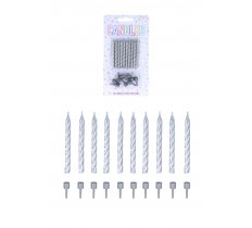 Silver Party Candles with 10 Holders (6cm) 10-Pack