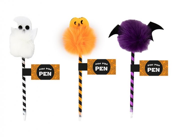 Halloween Pom Pom Pen With Display Box - Click Image to Close