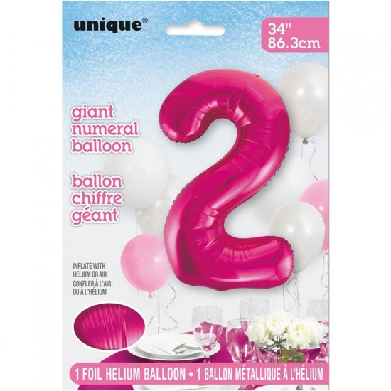 Pink Number 2 Shaped Foil Balloon 34" - Click Image to Close