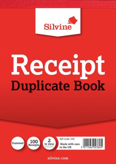 Silvine Duplicate Receipt Book Gummed 105mm X 148mm - Click Image to Close