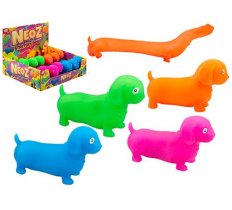 Stretchy Happy Neon Sausage Dog 9cm 4 Assorted