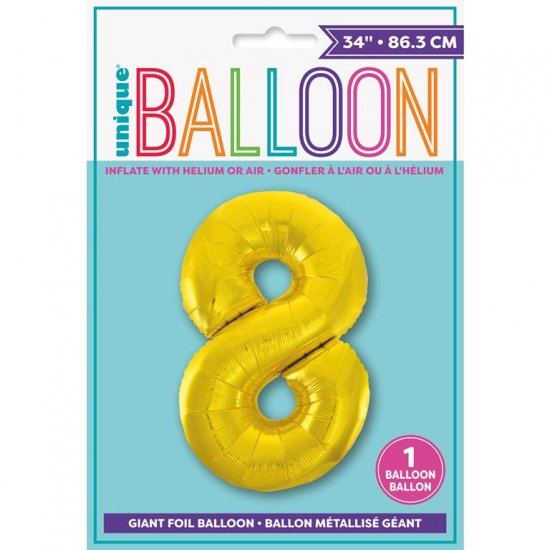 Gold Number 8 Shaped Foil Balloon 34" - Click Image to Close
