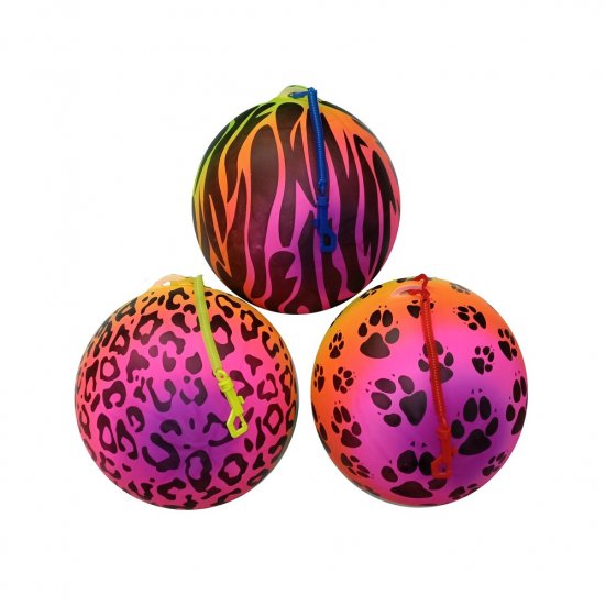 Animal Printed Rainbow Ball With Keychain 10" - Click Image to Close