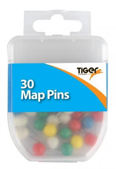 Tiger Essential 30 Map Pins Coloured - Click Image to Close