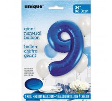 Blue Number 9 Shaped Foil Balloon 34"