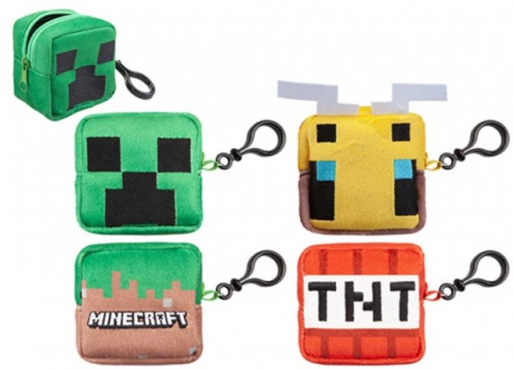 Minecraft Plush Coin Purse With Clip 8cm 4 Assorted - Click Image to Close