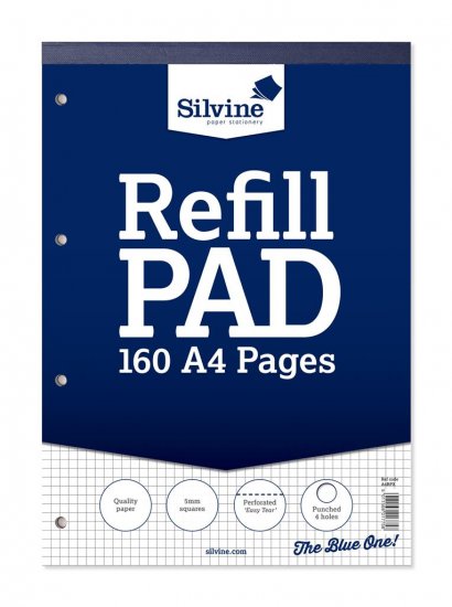 Silvine A4 Refill Pad Perforated 5mm Squares 160 Pages - Click Image to Close