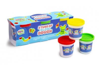 3 Large Tubs Of Glow In The Dark Dough 112 Gms