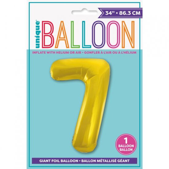 Gold Number 7 Shaped Foil Balloon 34" - Click Image to Close
