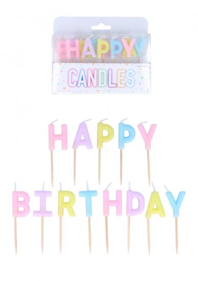 Pastel Happy Birthday Candles 13 Pack - Click Image to Close