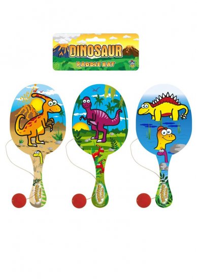 Dinosaur 22cm Wooden Paddle Bat And Ball Game - Click Image to Close