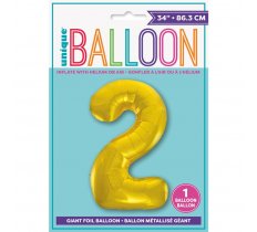 Gold Number 2 Shaped Foil Balloon 34"
