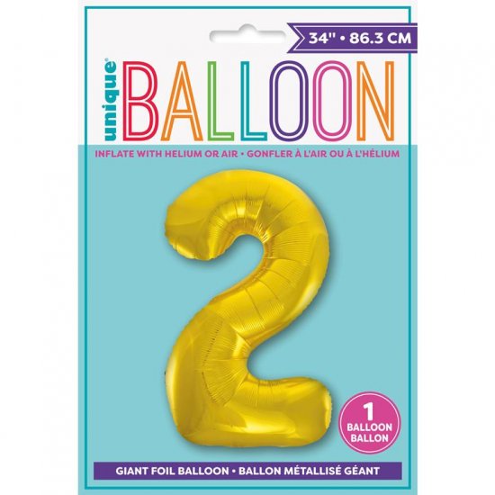 Gold Number 2 Shaped Foil Balloon 34" - Click Image to Close