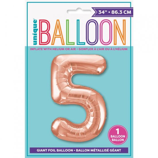 Rose Gold Number 5 Shaped Foil Balloon 34" - Click Image to Close