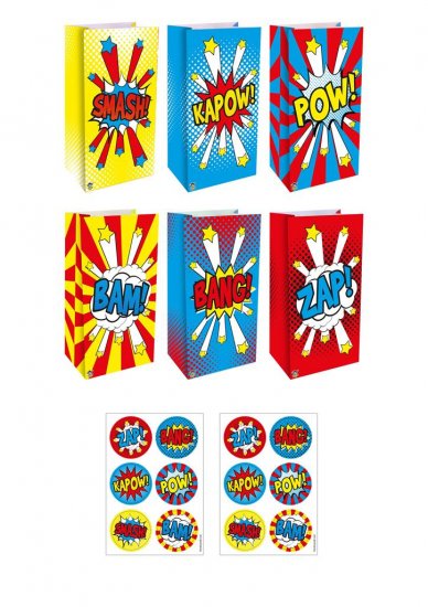 Comic Impact Paper Party Bags With Stickers X 12 - Click Image to Close