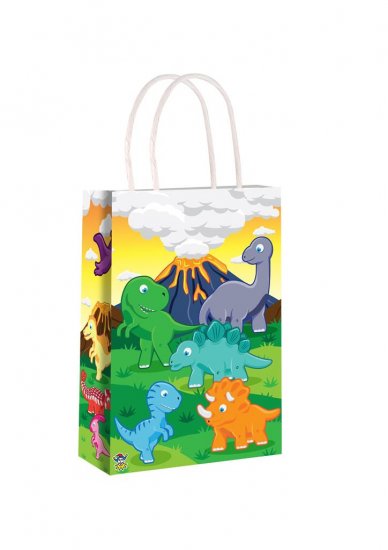 Dinosaur Paper Party Bag With Handles 14cm x 21cm x 7cm - Click Image to Close