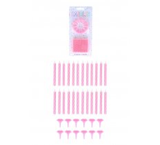 Pink Party Candles with 12 Holders (6cm) 24-Pack