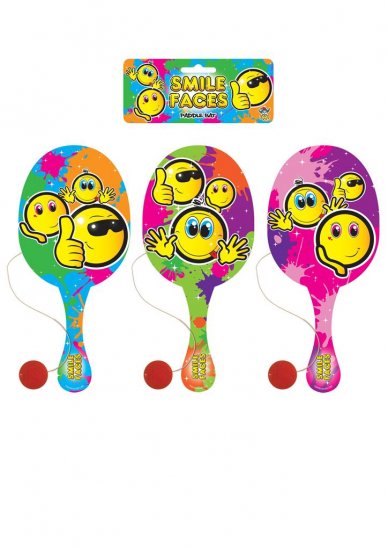 Wooden 22cm Emoji Paddle Bat And Ball Game - Click Image to Close