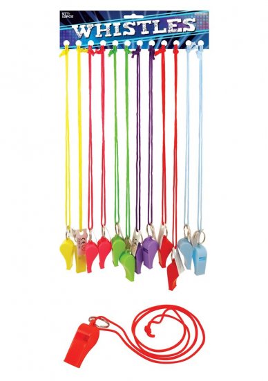 Neon Whistle On String x 12 Pack (24p Each) - Click Image to Close