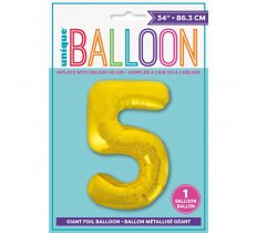 Gold Number 5 Shaped Foil Balloon 34"