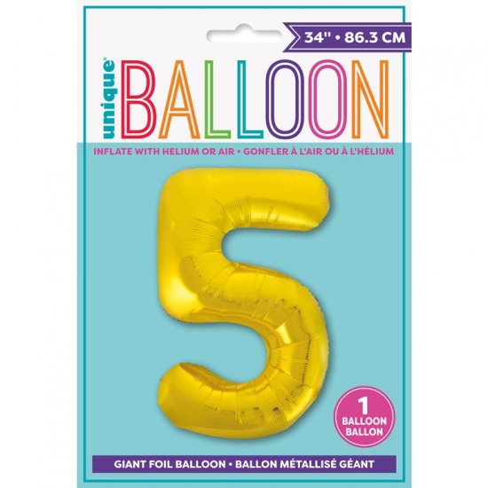 Gold Number 5 Shaped Foil Balloon 34" - Click Image to Close