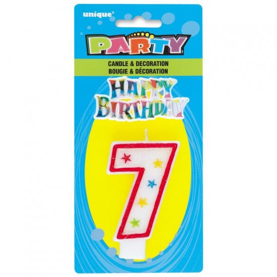 Number 7 Glitter Birthday Candle With Cake Decoration - Click Image to Close
