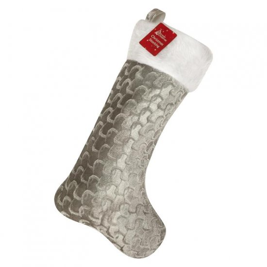 Deluxe Christmas Velvet Silver Stocking 50cm X 20cm - Click Image to Close