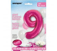Pink Number 9 Shaped Foil Balloon 34"