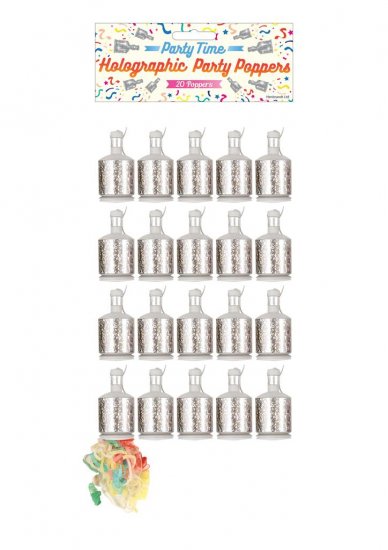 Party Poppers Silver Holographic 20 Pack - Click Image to Close