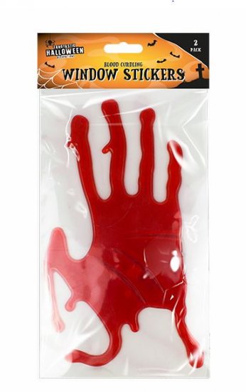 HALLOWEEN BLOODY HANDS GEL WINDOW STICKERS - 2 PACK - Click Image to Close