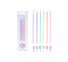Pastel Tall Party Candles with Holders (12.5cm) 6PC