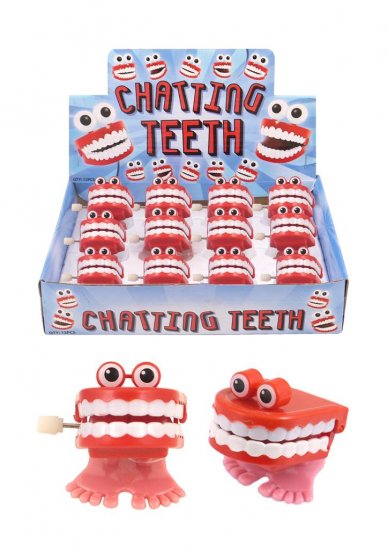 Wind Up 4cm Chatting Teeth With Eyes - Click Image to Close