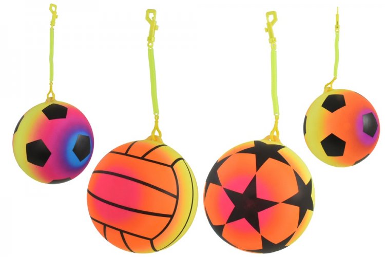 Neon Rainbow Ball 10" With Keychain - Click Image to Close