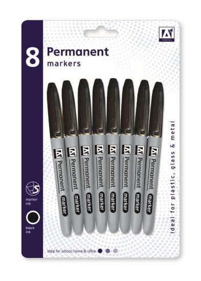 Permanent Markers 8 Pack ( Black ) - Click Image to Close