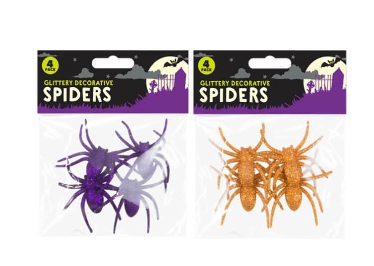 HALLOWEEN GLITTER SPIDERS - 4 PACK - Click Image to Close