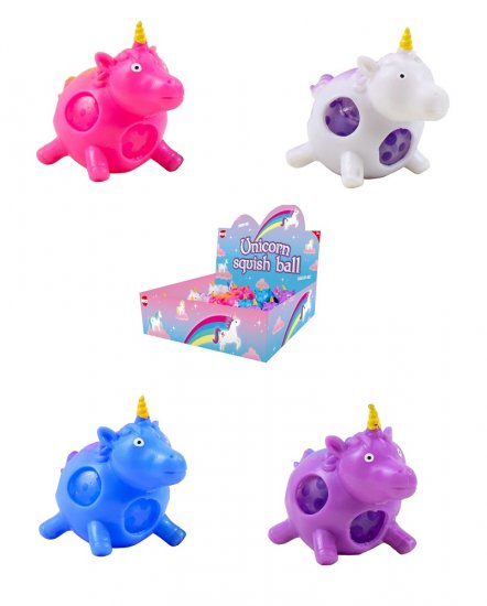 Unicorn Squeeze Squishy Ball With Beads Toy - Click Image to Close