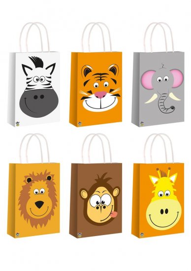 Jungle Animal Paper Party Bag With Handles - Click Image to Close