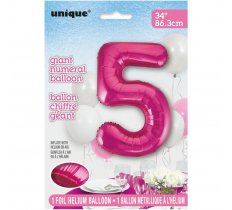 Pink Number 5 Shaped Foil Balloon 34"